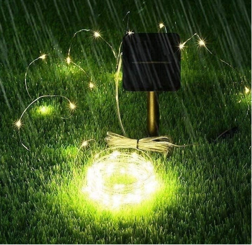 Cadena Luces dorada Solares De Jardin 100Led 10 M