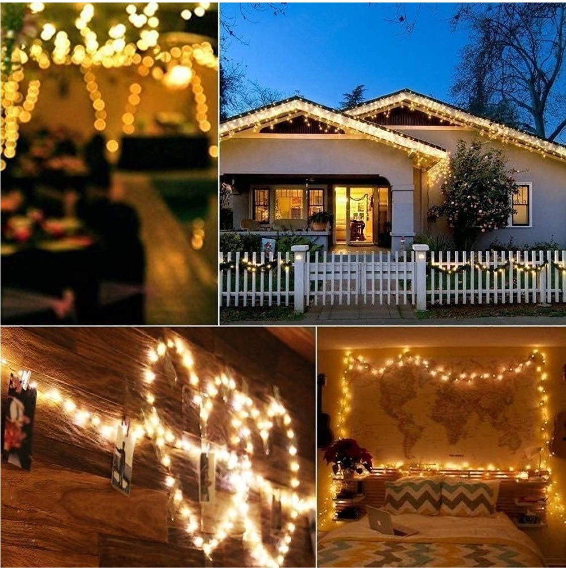 Cadena Luces dorada Solares De Jardin 100Led 10 M