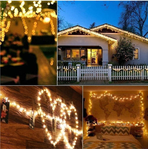 "Cadena de luces solares exterior 10M 100 LED dorada IP65 para terraza y jardín" 