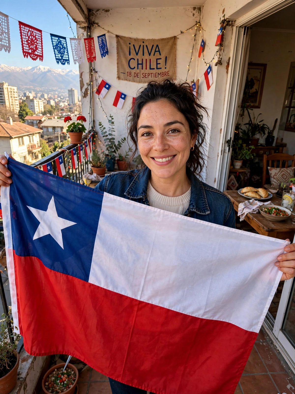 "Bandera Chilena Premium 150x90 cm para exterior e interior, Fiestas Patrias"